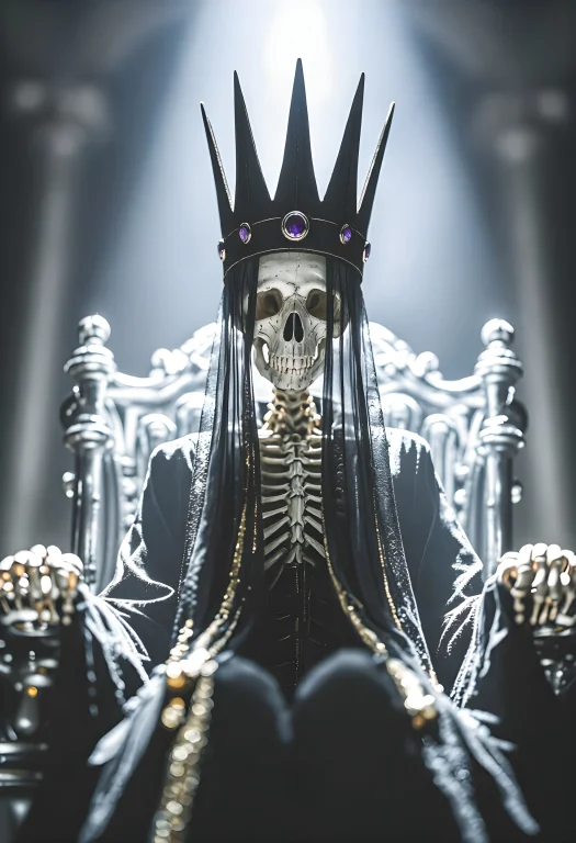 The Skeleton King Is Sitting On His Silver Throne, Under A B...