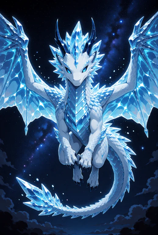 A Majestic Ice Dragon With Luminous White Scales And Glowing...