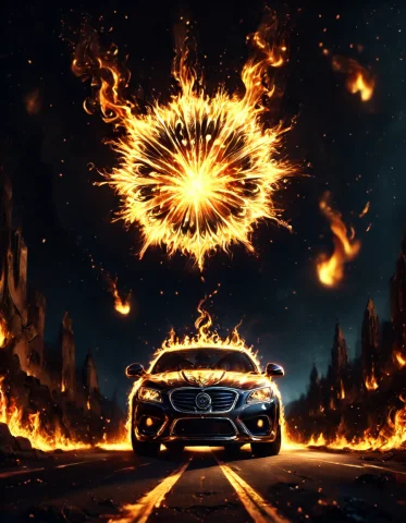 A Vintage 1960s Sports Car Racing Through An Endless Black V... — Stable Diffusion AI Prompt: A vintage 1960s sports car racing through an endless black void, its polished bo...