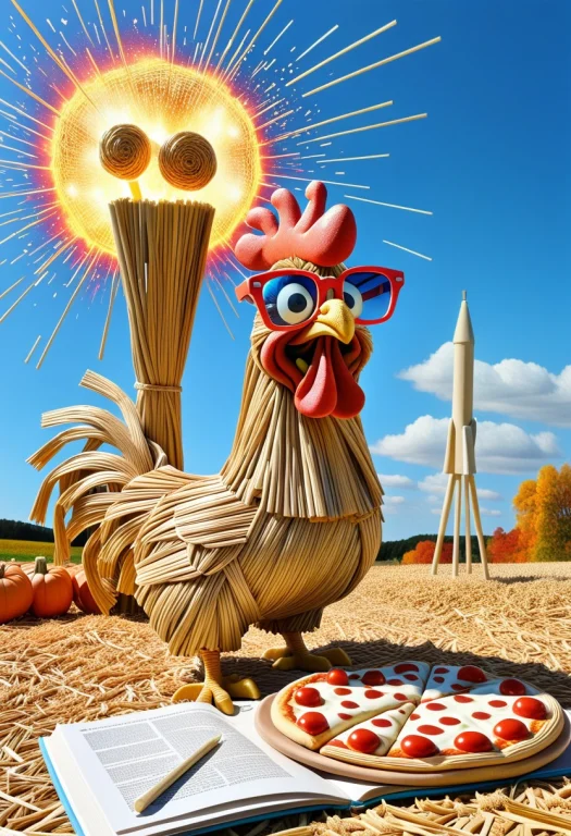 Surrealist Artwork Of An Absurd Straw-woven Rooster With A H...