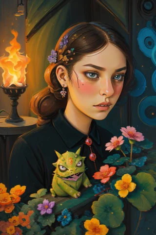 1girl, Loralozhkin0.7 Lozhkin, Flowers Art By Wes Wilson Eli... — Stable Diffusion AI Prompt: 1girl, lozhkin, [flowers art by Wes Wilson| Elisabeth Sonrel], portrait art, Vo...
