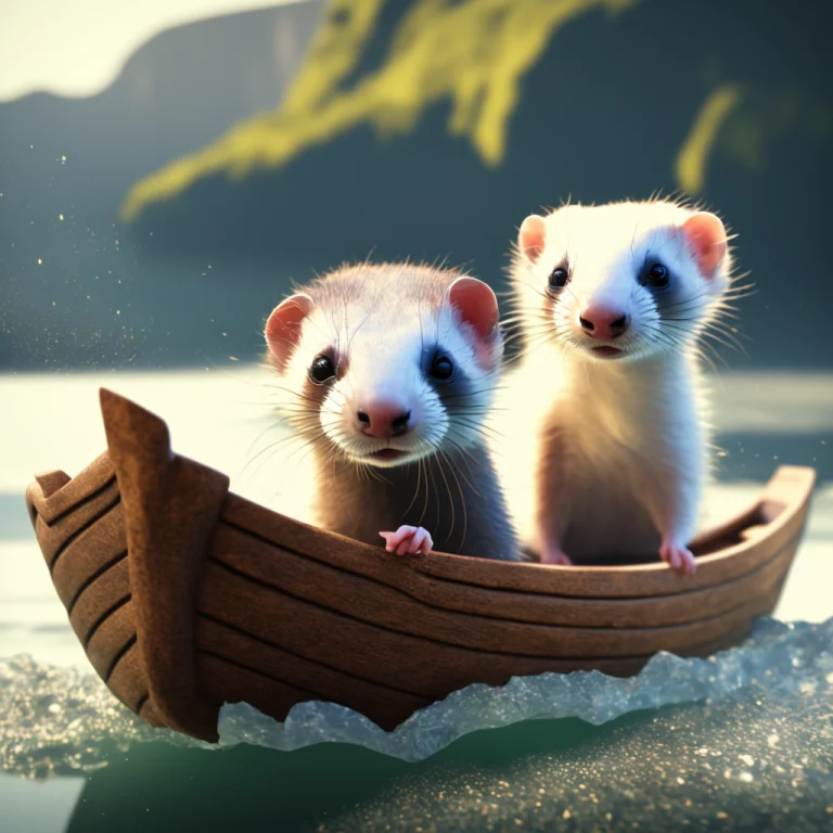 Tiny Cute Ferret1.1 On A Little Boat On The River, Dynamic C...
