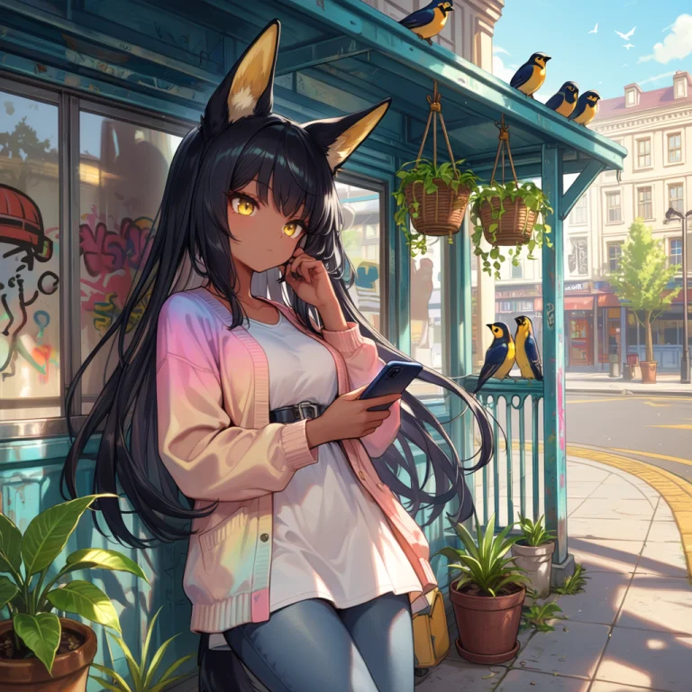 1girl, Anuc1tron, Black Hair, Dark Skin, Yellow Eyes, Jackal...