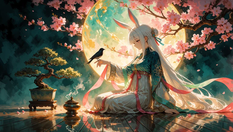 In A Soft Watercolor-textured Anime Illustration, A Young Wo...