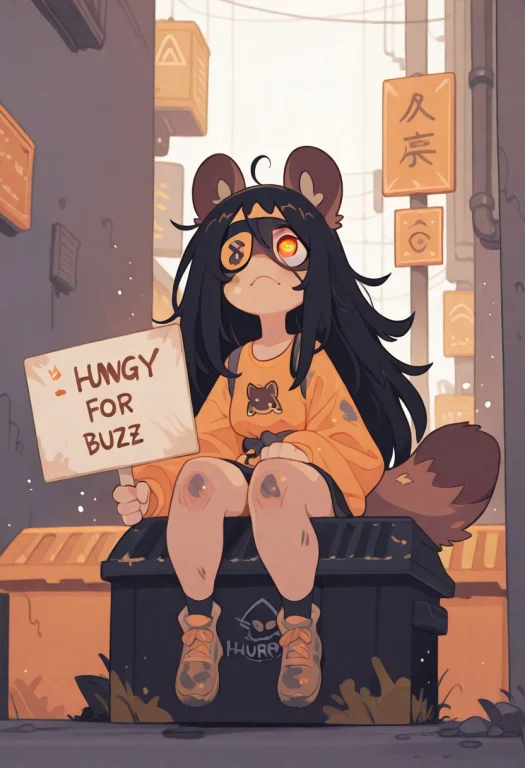 Woman. Demihuman Raccoon. Black Messy Long Hair. Amber Eyes....
