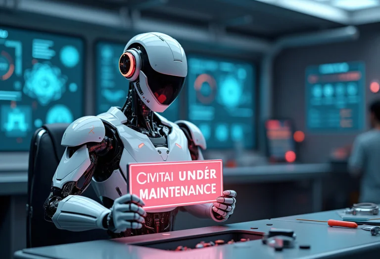 Robot Repair A Futuristic Robot Being Repaired In A High-tec...