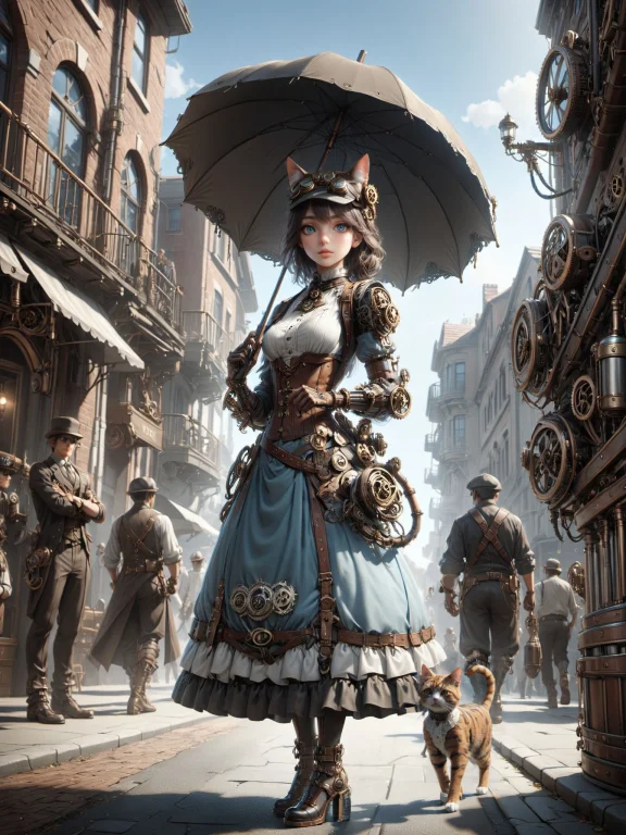Female Cat1.2 Wearing A Steampunk Dress And Flatcap With Goo...