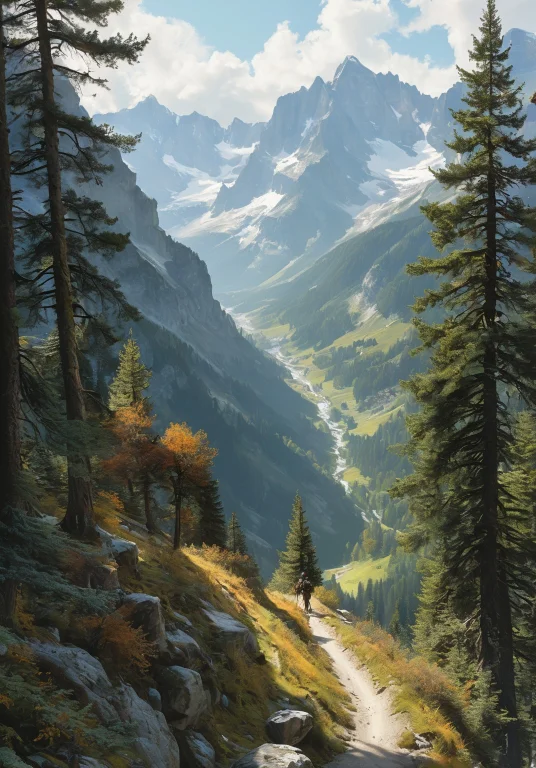 Sunday Horseback Journey In The Alps, Fairy Tale, Concept Ar...