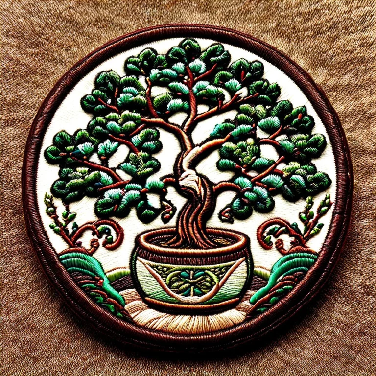 Ral-embroideredpatch, A Serene Bonsai Tree In A Ceramic Pot,...