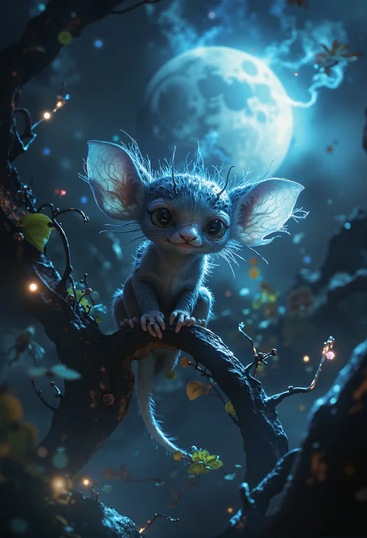A Whimsical And Enchanting Scene Featuring A Tiny, Big-eyed...