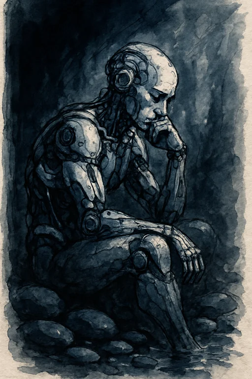 An Expressive Ink And Watercolor Illustration Portrays A Mod...