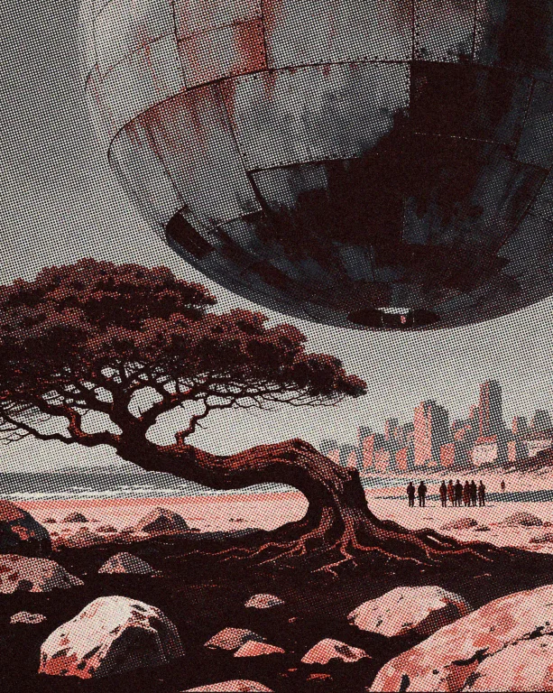 A Solitary Tree With A Horizontally Sprawling Trunk Stands I...