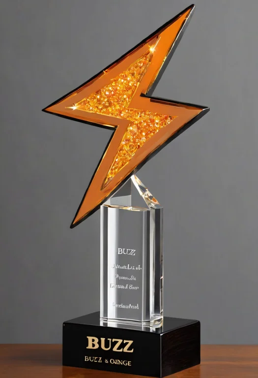 Buzz, A Big Orange Lightning Made Of Crystal Mounted On A Wo...