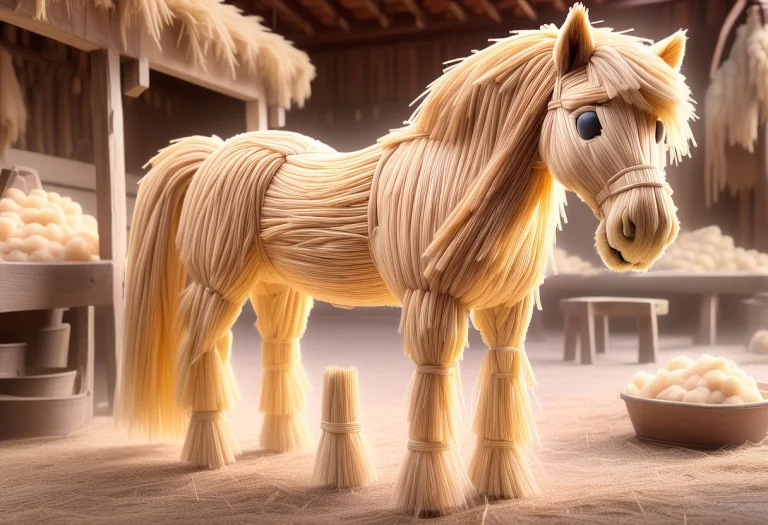 A Horse Made Of Straw Is In A Stable Also Made Of Straw, Eat...