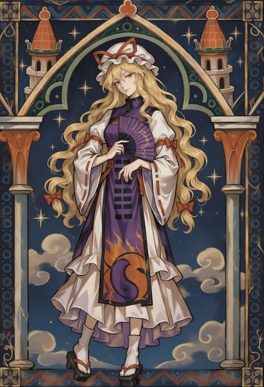 Score7, Score8, Score9, Yakumo Yukari, Hand Fan, Blonde Hair...