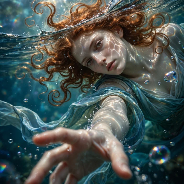 Underwater Portrait With Extreme Foreshortening, Womans Face...