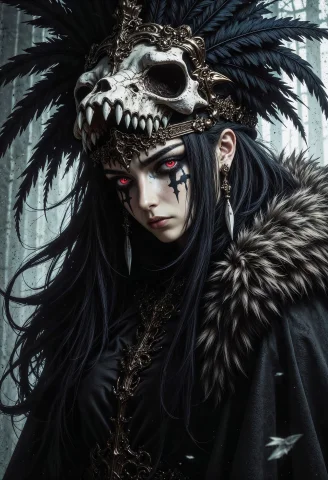A Digital Painting In A Dark, Atmospheric Style, Portraying... — FLUX AI Prompt: a digital painting in a dark, atmospheric style, portraying a mysterious woman w...