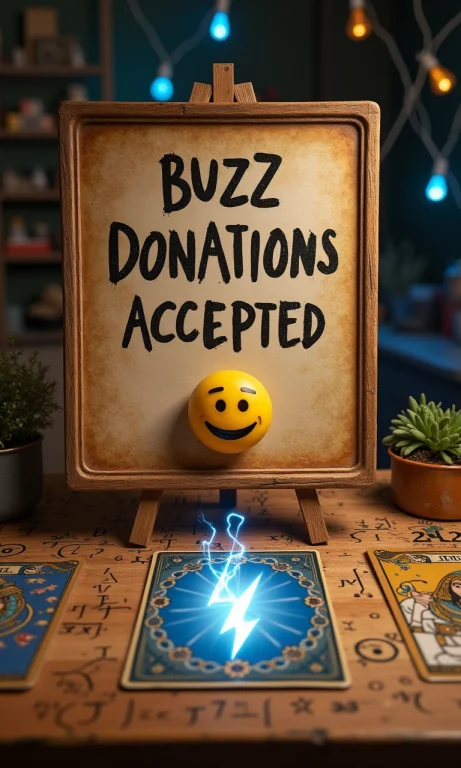 A Board With On Top With Text Saying Buzz Donations Accepted...