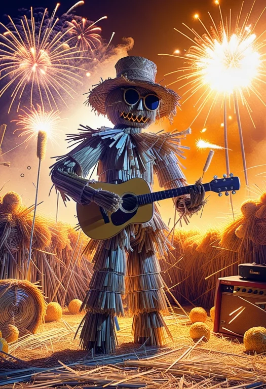 Straw Scarecrow, Sunglasses, Playing Guitar, Straw Fireworks...