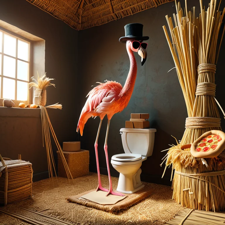 A Flamingo In A Top Hat And Sunglasses Standing On One Leg O...
