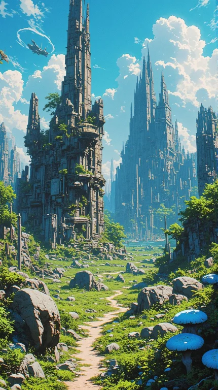 Anime Artwork A An Aerial Drone-like Perspective Soaring Hig...