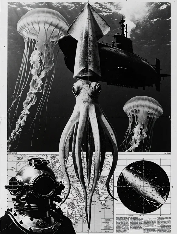 H3reticpress, Deep Sea Diver, Giant Squid, Submarine, Jellyf...