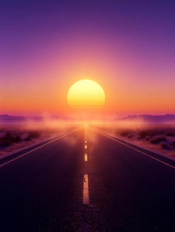 Cinematic Shot Of A Empty Desert Highway Extending To The Ho...