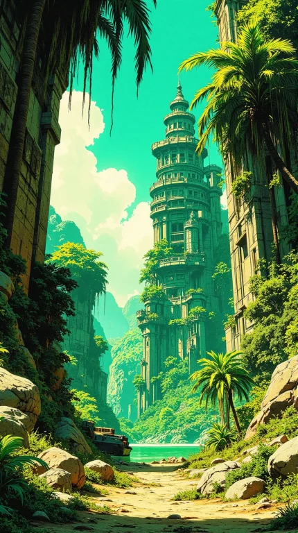 Anime Artwork A A Dramatic Low-angle Frogs Eye View, Looking...