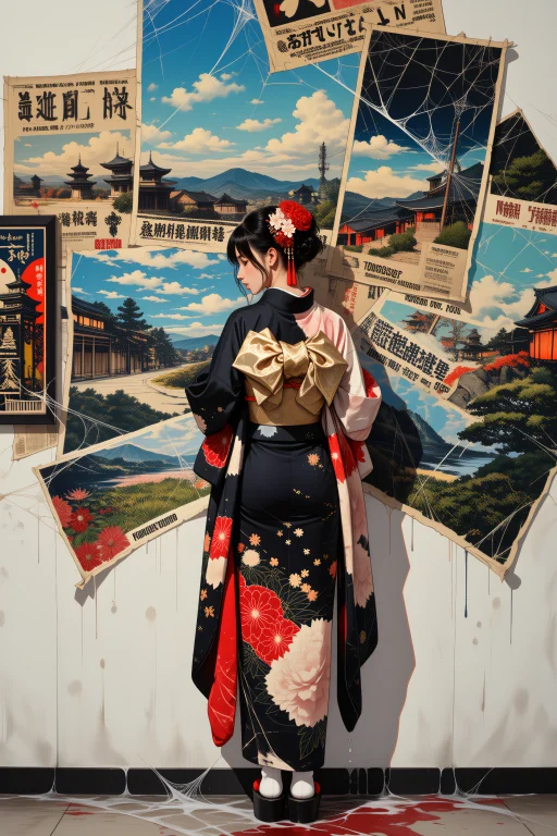 Spiderwebbed. 1girl, Solo, Admiring Kimono On A Rack1.2, Tom...