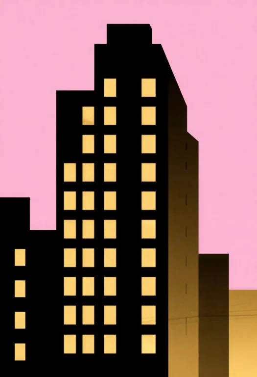 Highly Simplified Image Print In Blocks Of Only Three Colors...
