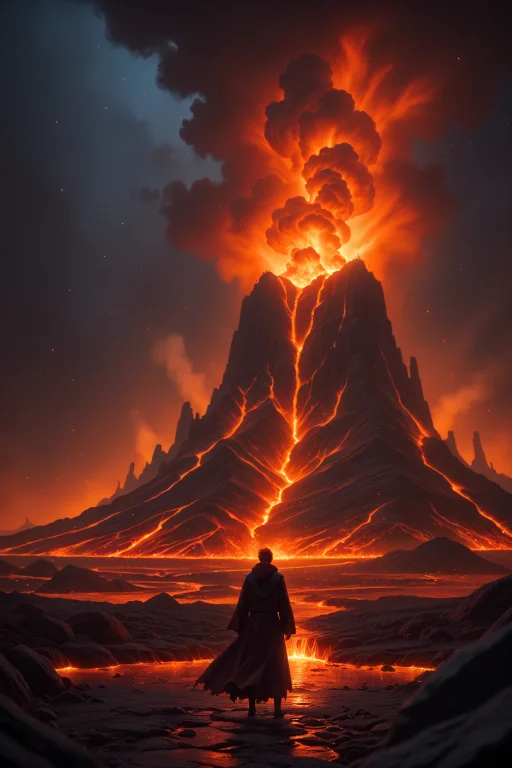 Male, Solo, Molten Lava Cracks Glowing On Skin, Volcanic Eru...