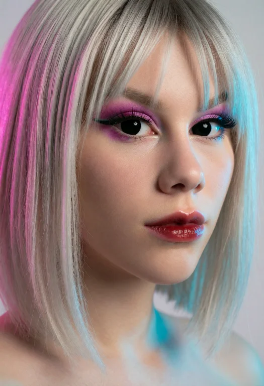 Kr1st4l Woman With Platinum Hair, In A Close-up Beauty Shot,...