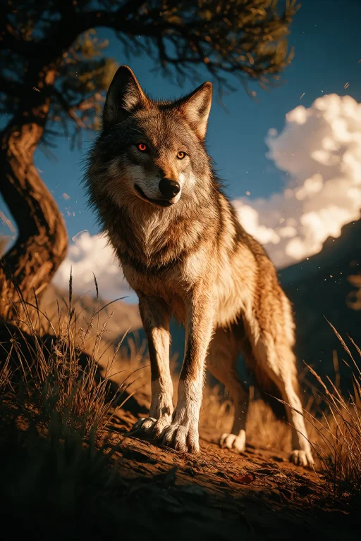 Ta86inkriot, Thin Black Outlines, A Mexican Wolf Standing On...
