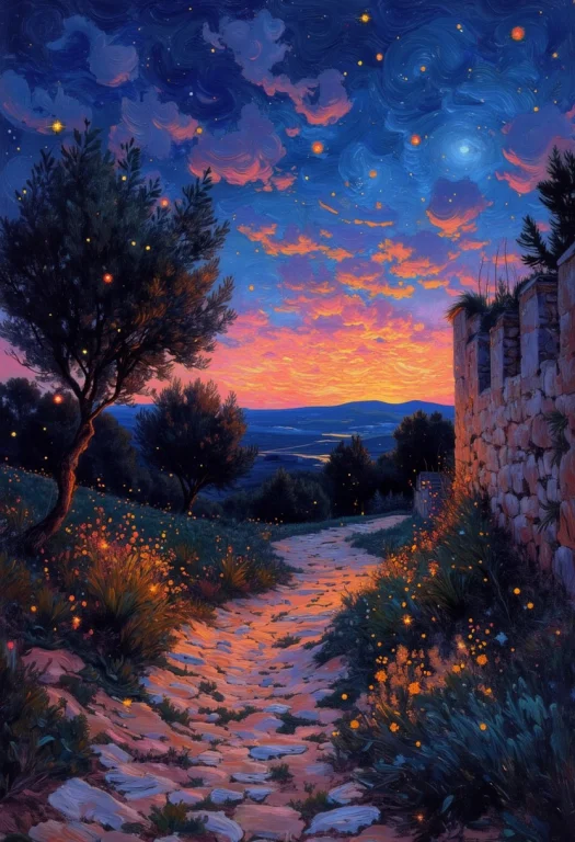 Oil Painting,obyouhua, A Cozy Oil Painting Of A Pebble Path...