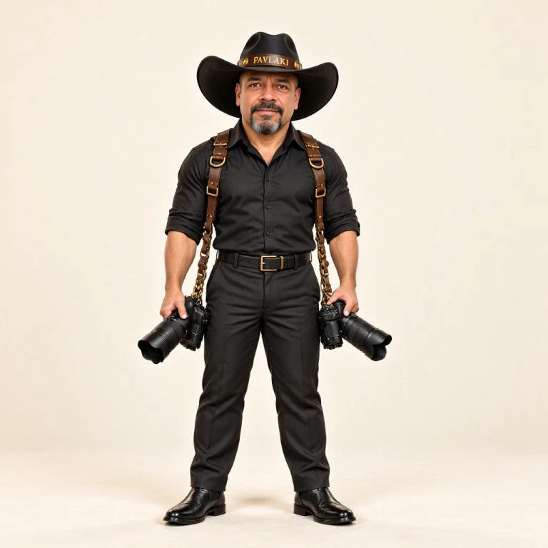 Pavlakicam, Full-body Front View, Neutral Stance, Black Cowb...