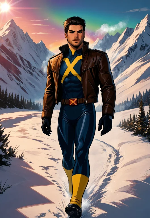 Wolverine Walking Through A Snowy Mountain Path, Brown Leath...