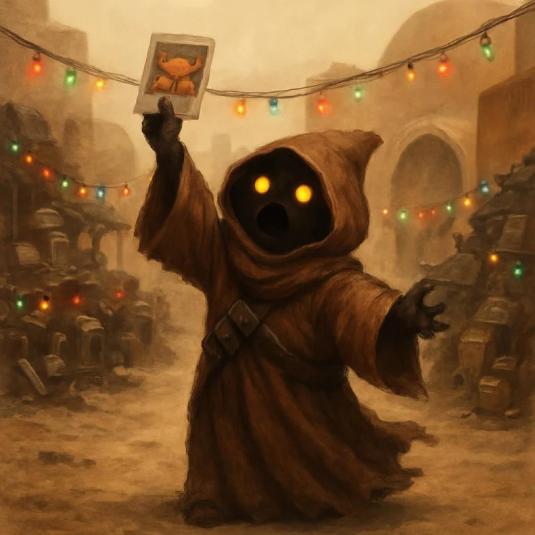 A Lonely Jawa Wandering A Dusty Tatooine Marketplace, Dramat...