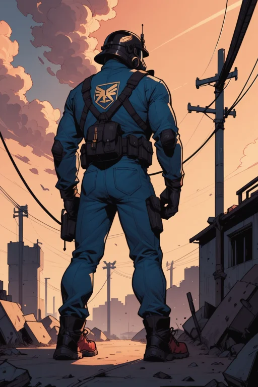 Gas Mask, 1boy, Solo, Gloves, Cloud, Male Focus, Helmet, Sky...