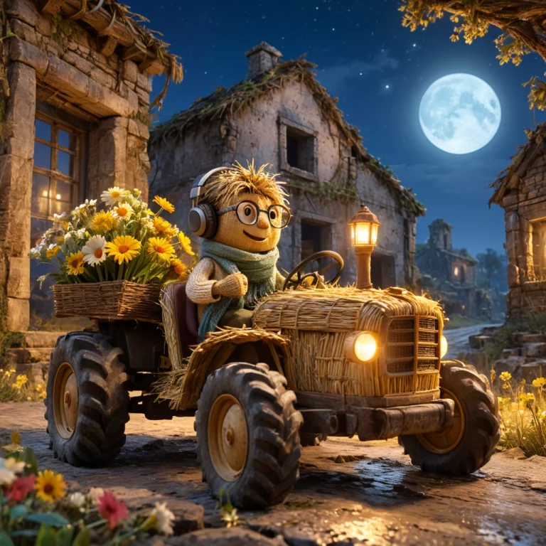 A Tractor, Made Of Straw, Singing, Wearing Round Glasses, We...