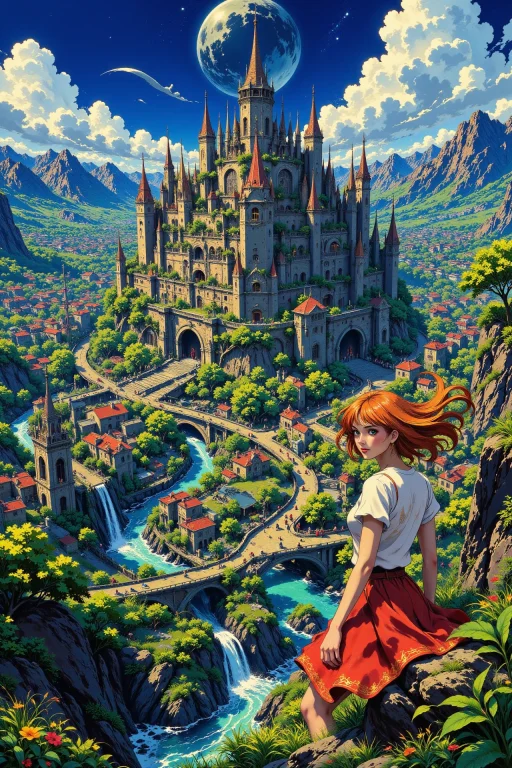 Fantasy City Beautiful Landscape, Wind, Woman, Very Intricat...