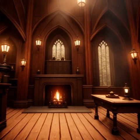 Inside Common Room, Fireplace,gryffondor Dark,wide View,h0gl... — Stable Diffusion AI Prompt: (inside common room, fireplace,gryffondor) dark,(wide view),(H0GLEGACY),(1800s),...