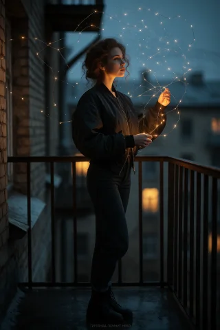 Magical Realism Photography, Full-body Night Portrait Of A 2... — Stable Diffusion AI Prompt: Magical realism photography, full-body night portrait of a 26-year-old woman wit...