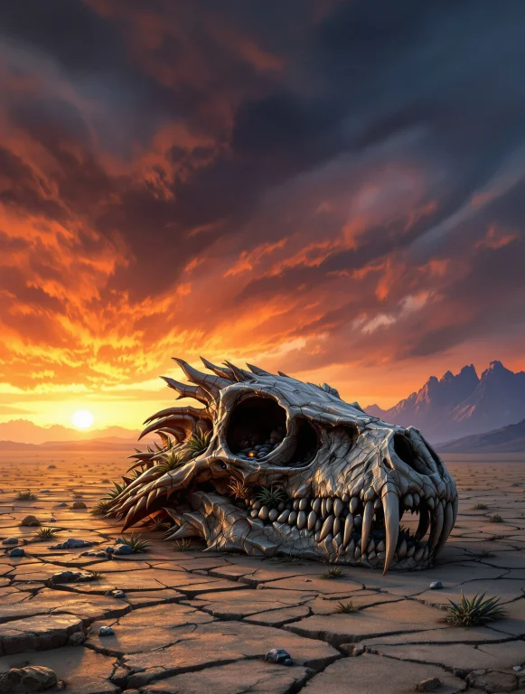 A Captivating Dark Fantasy Painting Featuring The Fossilized...
