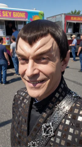 Stable Diffusion Alien Man Prompt — Stable Diffusion AI Prompt: rmlnml alien man, close-up portrait, eye-level, smiling, facing camera, outdoor...