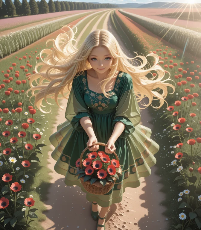 1girl, Solo, Blonde Hair, Long Hair, Flowing Hair, Bulgarian...