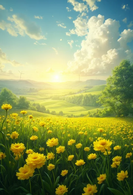 Detailed Background, From Above, Calm Spring Morning Landsca...