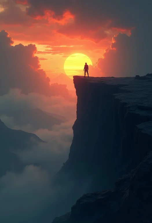 A Dramatic And Fantastical Landscape. A Person Silhouetted A...
