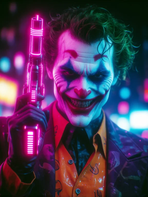 This Digital Artwork Features A Vivid, Neon-lit Portrait Of...