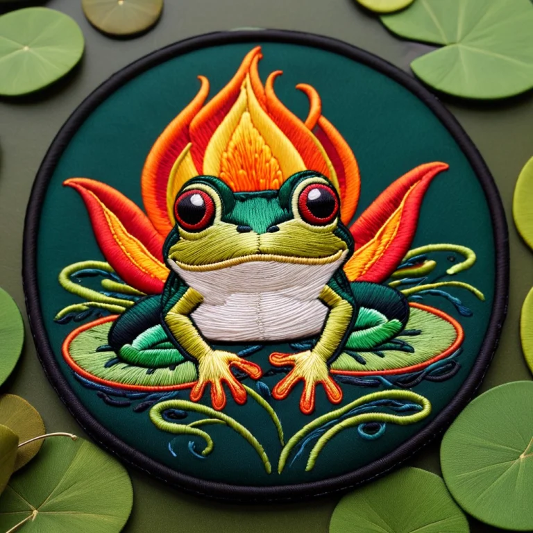 Ral-embroideredpatch, A Cute Cartoon Frog Sitting Calmly On...
