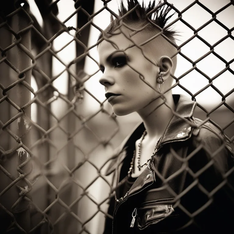A Punk Look Framed By Chain-link And Rust, Documentary Photo...